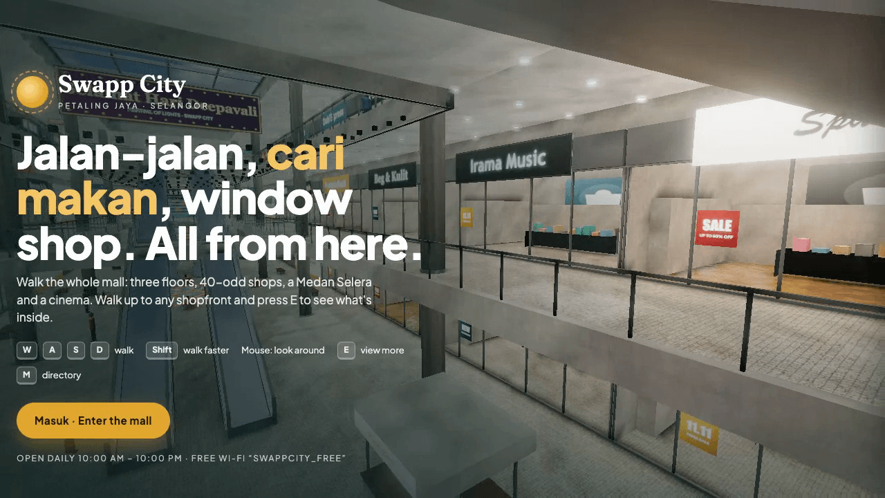 Swapp City landing screen: Jalan-jalan, cari makan, window shop. All from here.